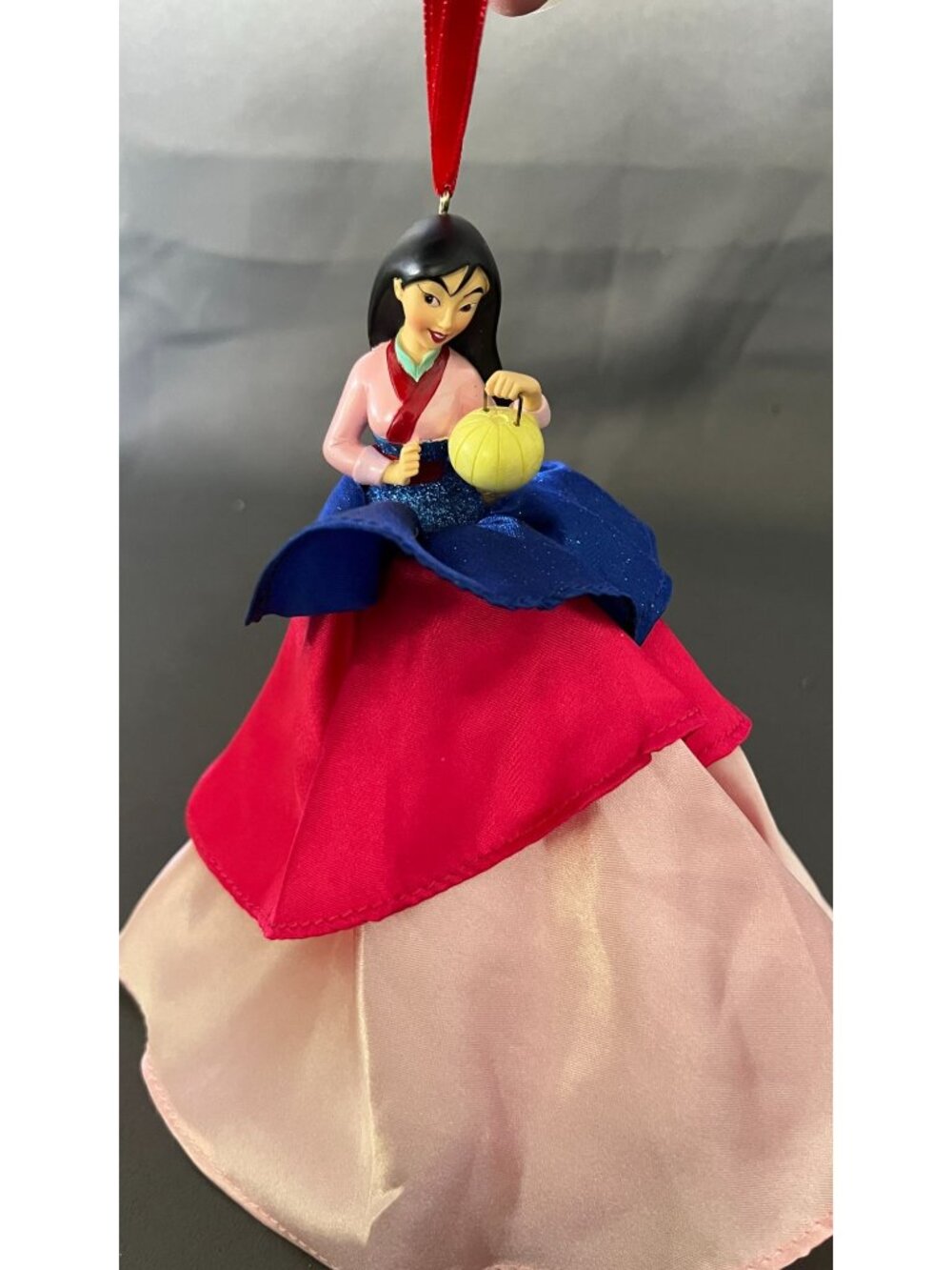 Disney Mulan Ornament Holding Lantern Red & Pink Fabric Dress